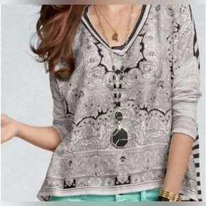 CAbi Silk Blouse Top; oversized; Black & White Paisley Shirt size XS